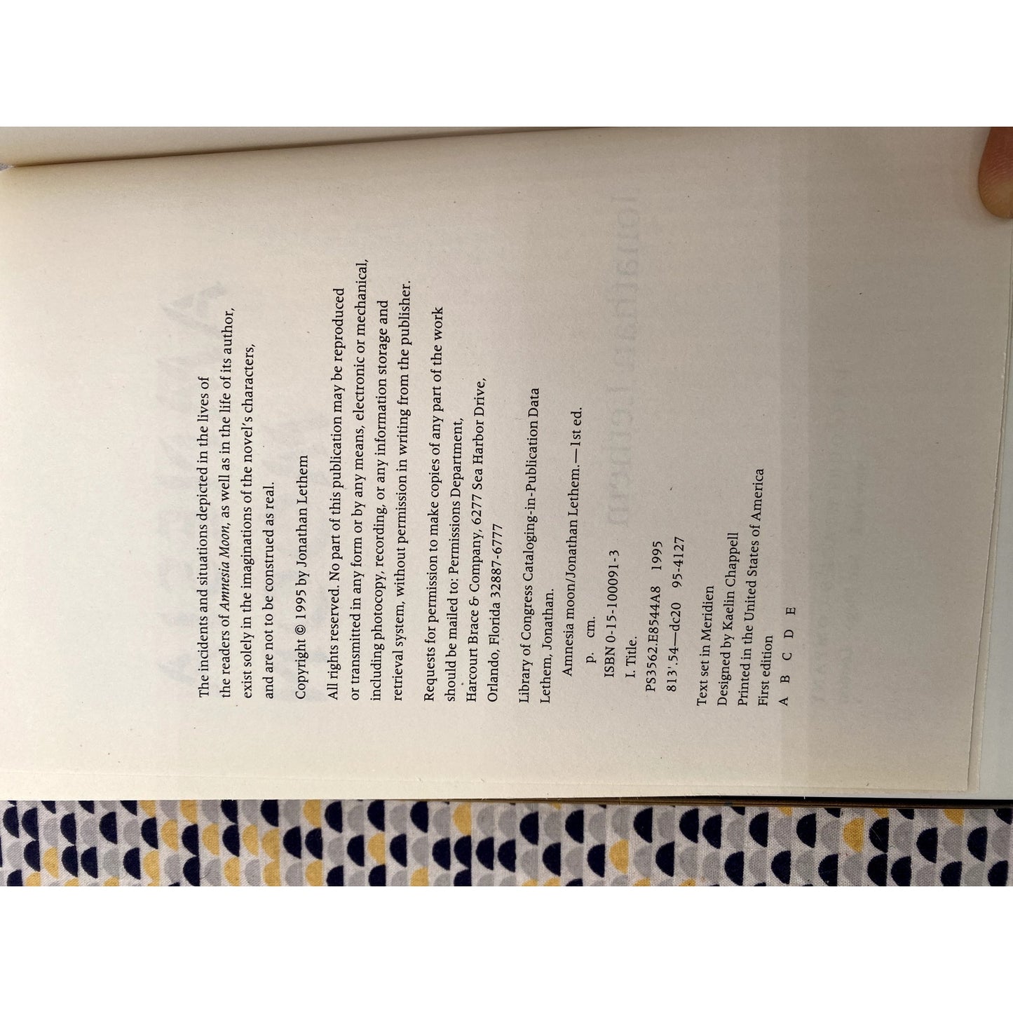 Amenisa Moon - Johnathan Lethem - Harcourt & Brace - Hardcover- 1st Ed 1st Print