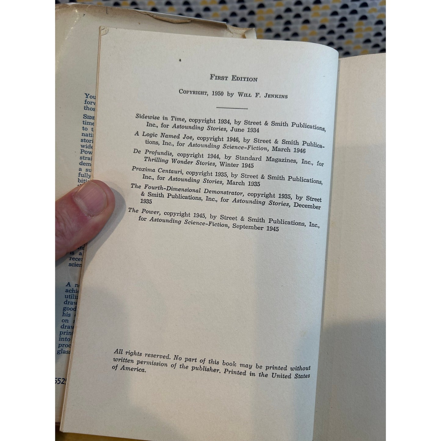 Sidewise In Time - Murray Leinster - 1950 Shasta 1st Edition - Hannes Bok Art