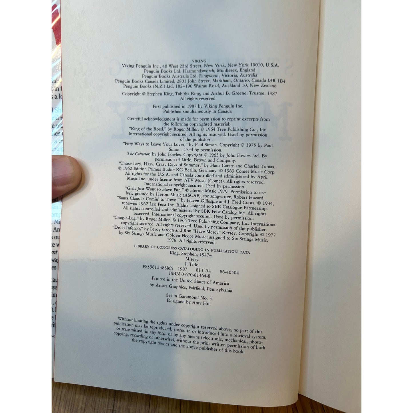 Misery - Stephen King - Vintage Hardcover Book - 1987 Viking First Edition, First Printing