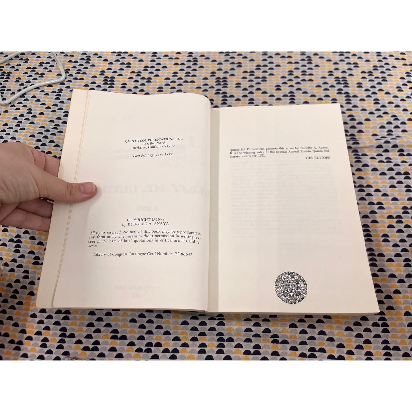 Bless Me, Ultima - Rudolfo A. Anaya - Quinto Sol Books - Paperback -1st Printing