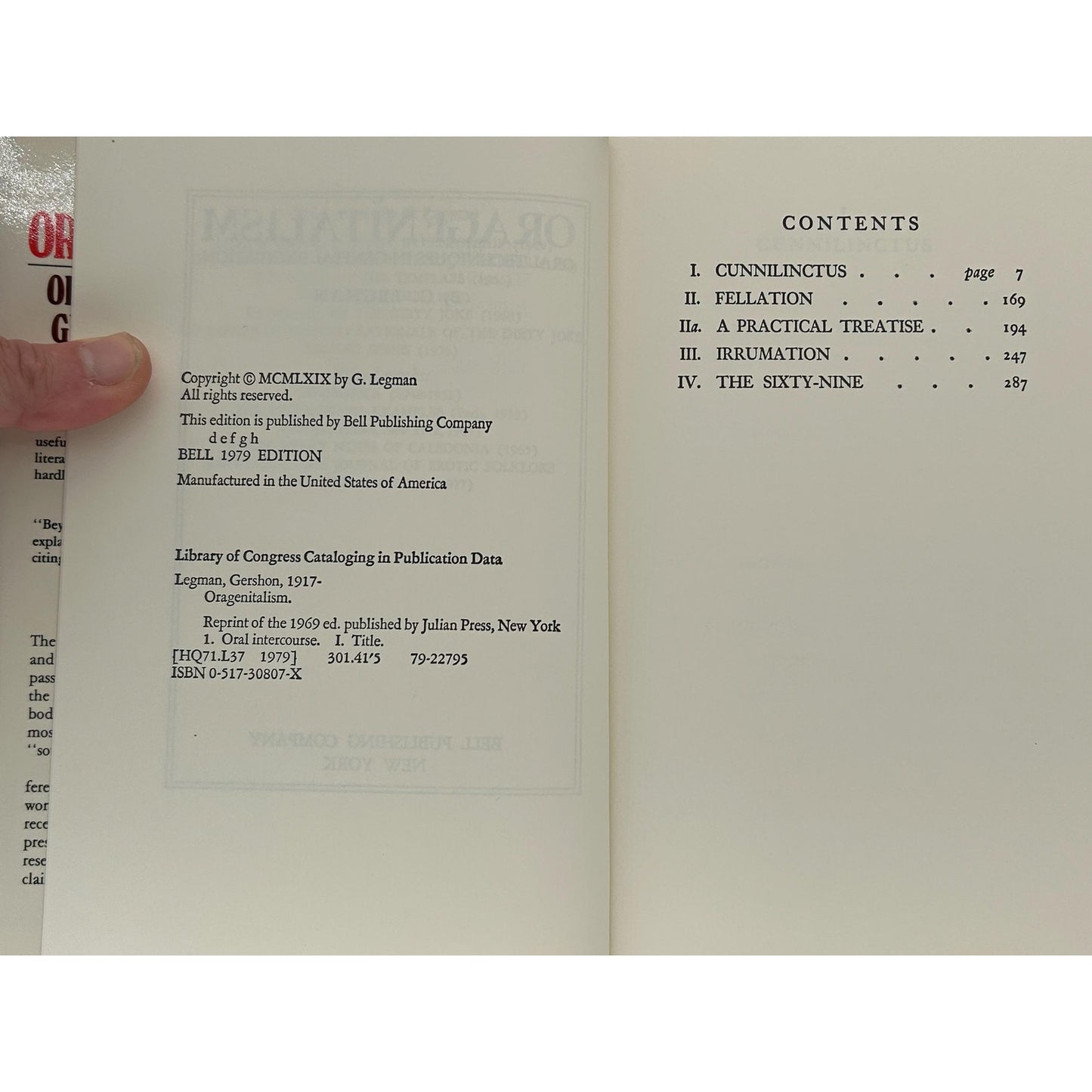 Oragenitalism: Oral Techniques In Genital Excitation - G. Legman -Hardcover Book