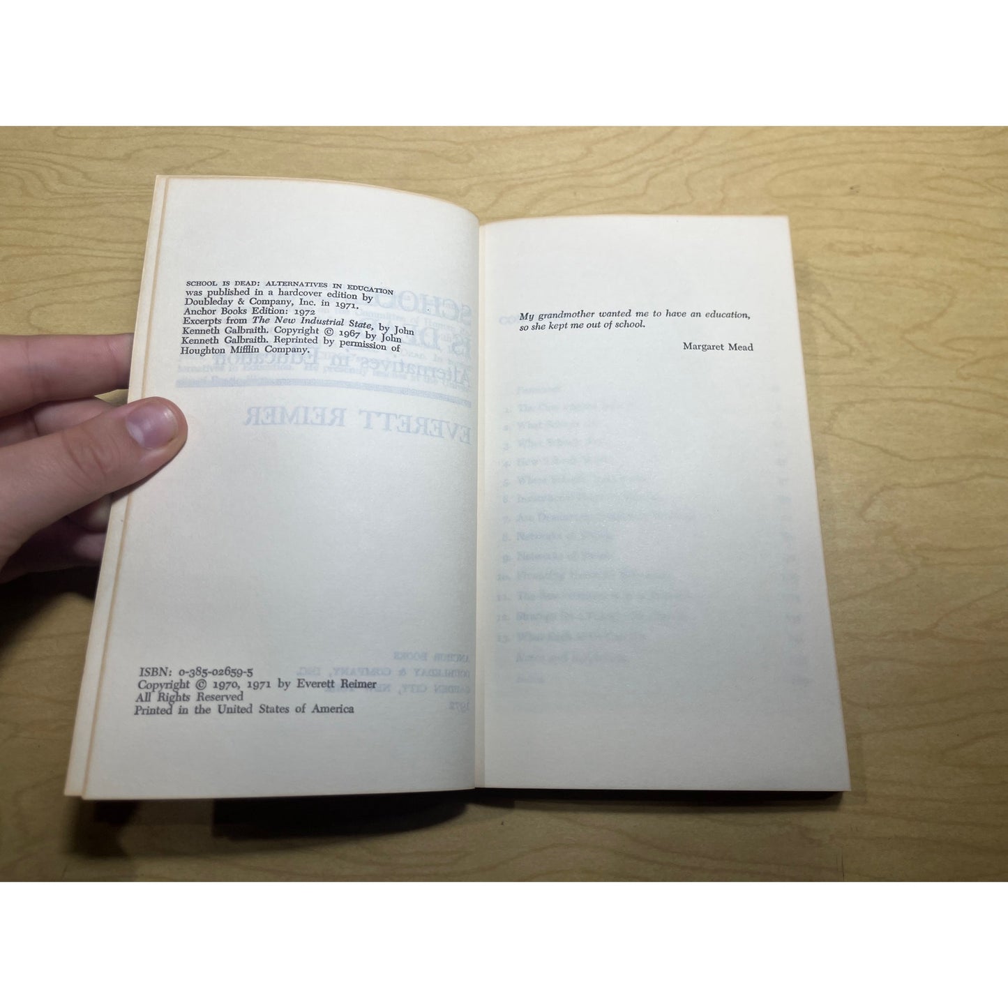 School is Dead, Alternatives in Education - Everett Reimer - Doubleday Anchor Books - Paperback