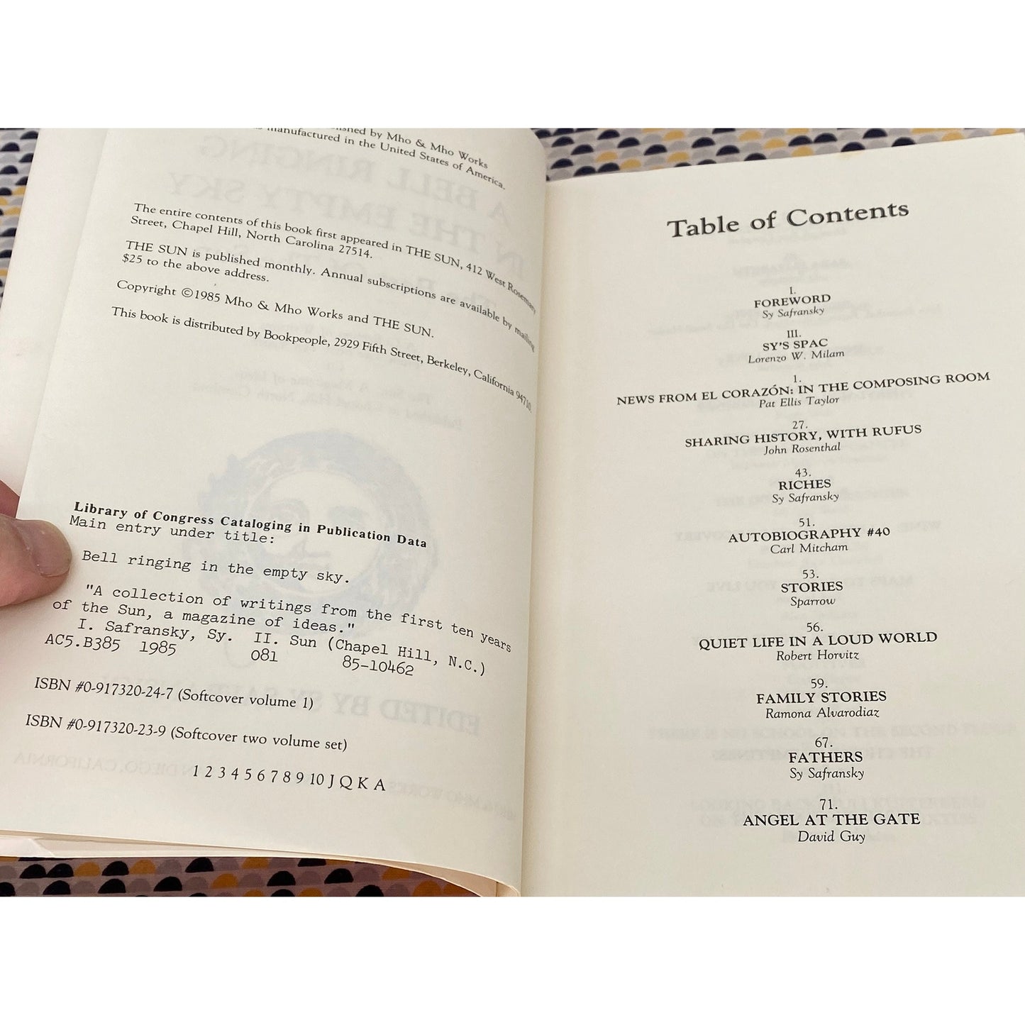 A Bell Ringing In The Empty Sky: The Best Of The Sun, Volume I - Sy Safransky - Vintage Paperback Book - MHO Works Edition