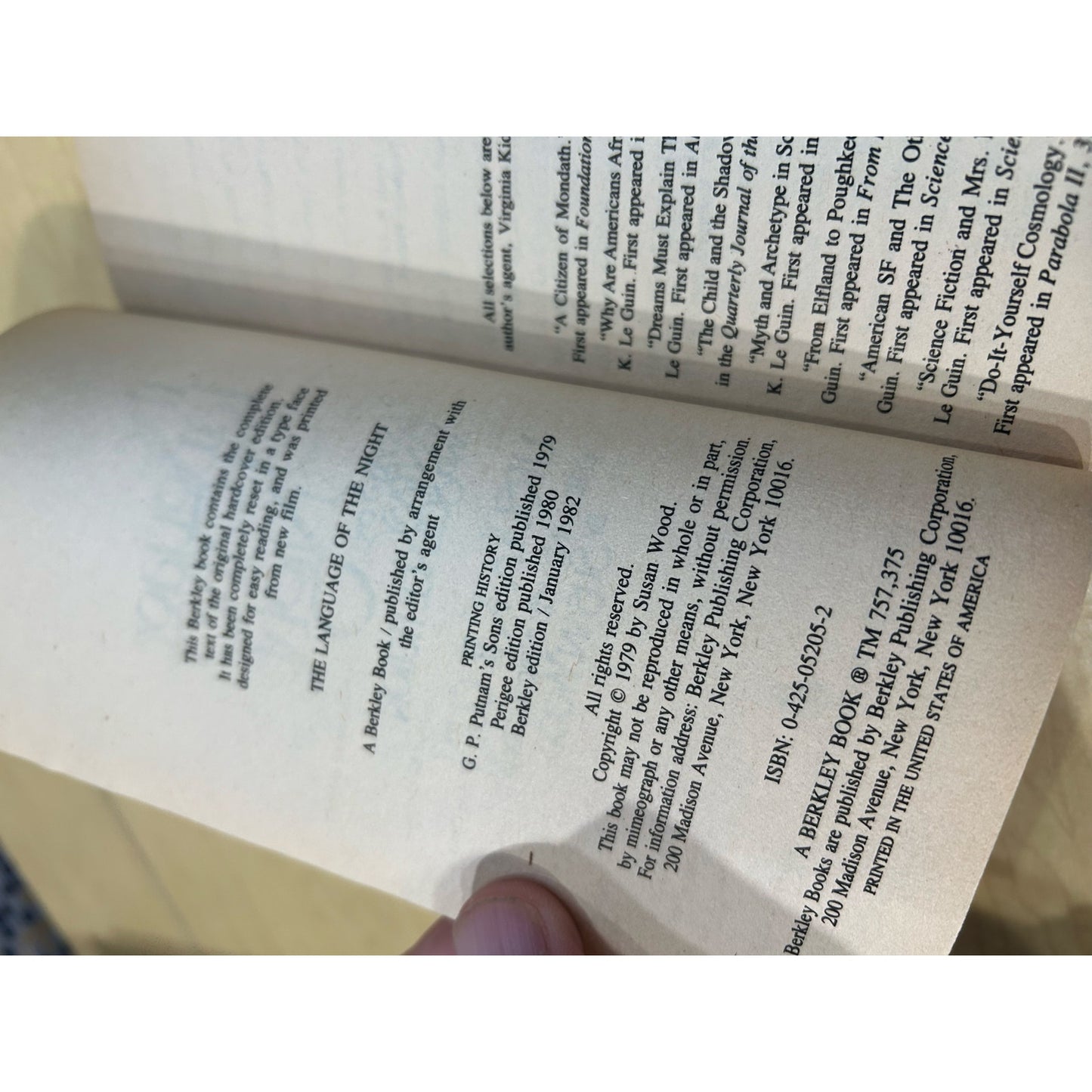Language of the Night - Ursula K. Le Guin - Hardcover Book - Putnam 1st Edition