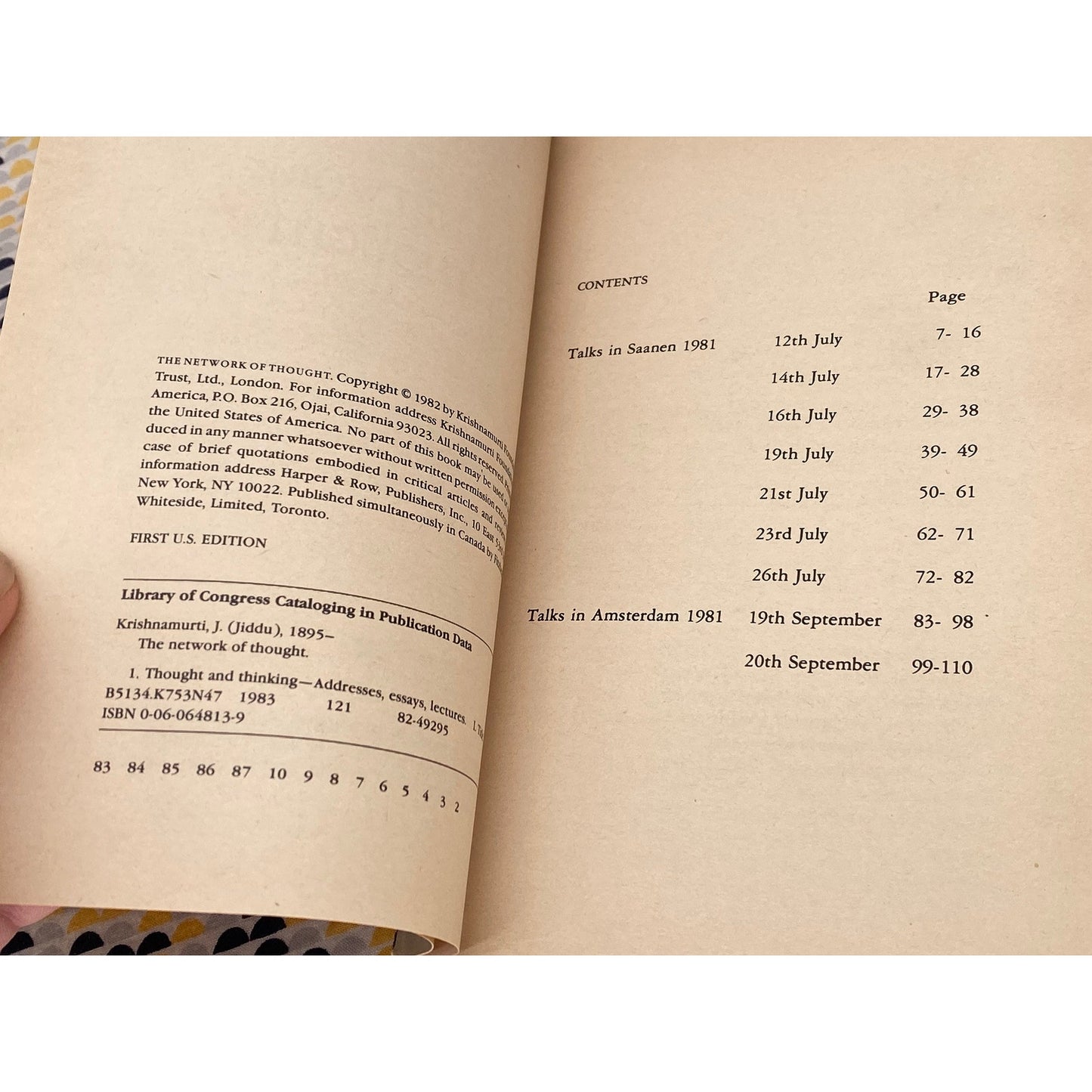 The Network Of Thought - J. Krishnamurti - Vintage Paperback Book - Harper & Row Edition