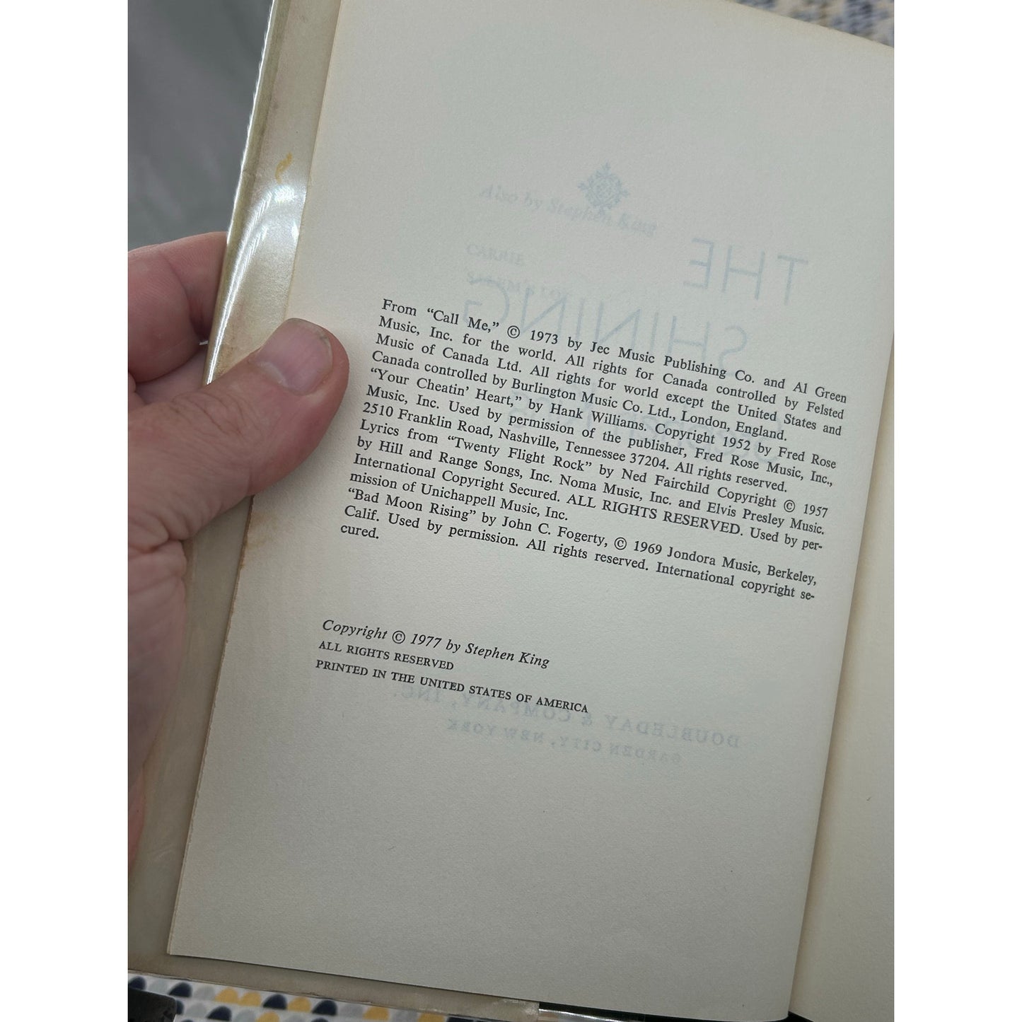 Stephen King - The Shining - Hardcover - Doubleday - Club Edition S19 Gutter Code