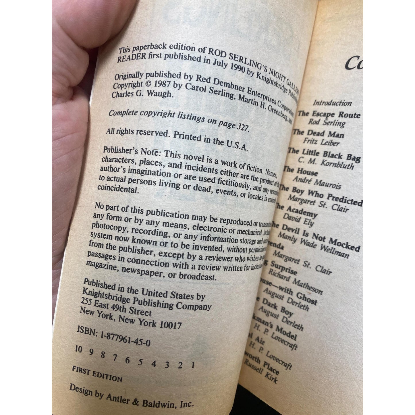 The Night Gallery Reader - Rod Serling - Knightsbridge - 1st Edition