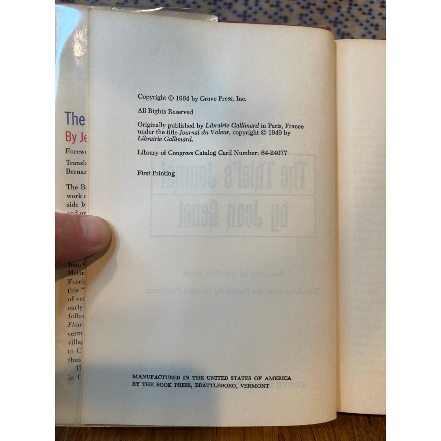 The Thief's Journal - Jean Genet - Hardcover - Grove Press - 1st Edition, 1st Printing