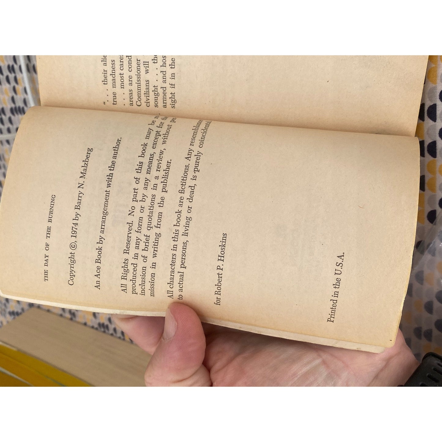The Day Of The Burning - Barry Malzberg - Vintage Paperback Book - Ace Edition