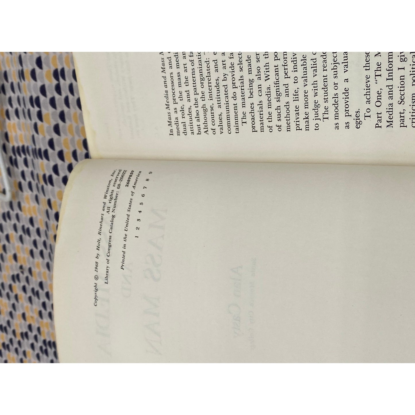 Mass Media And Mass Man - Alan Casty - Vintage Paperback Book - Holt, Rinehart and Winston, Inc. Edition