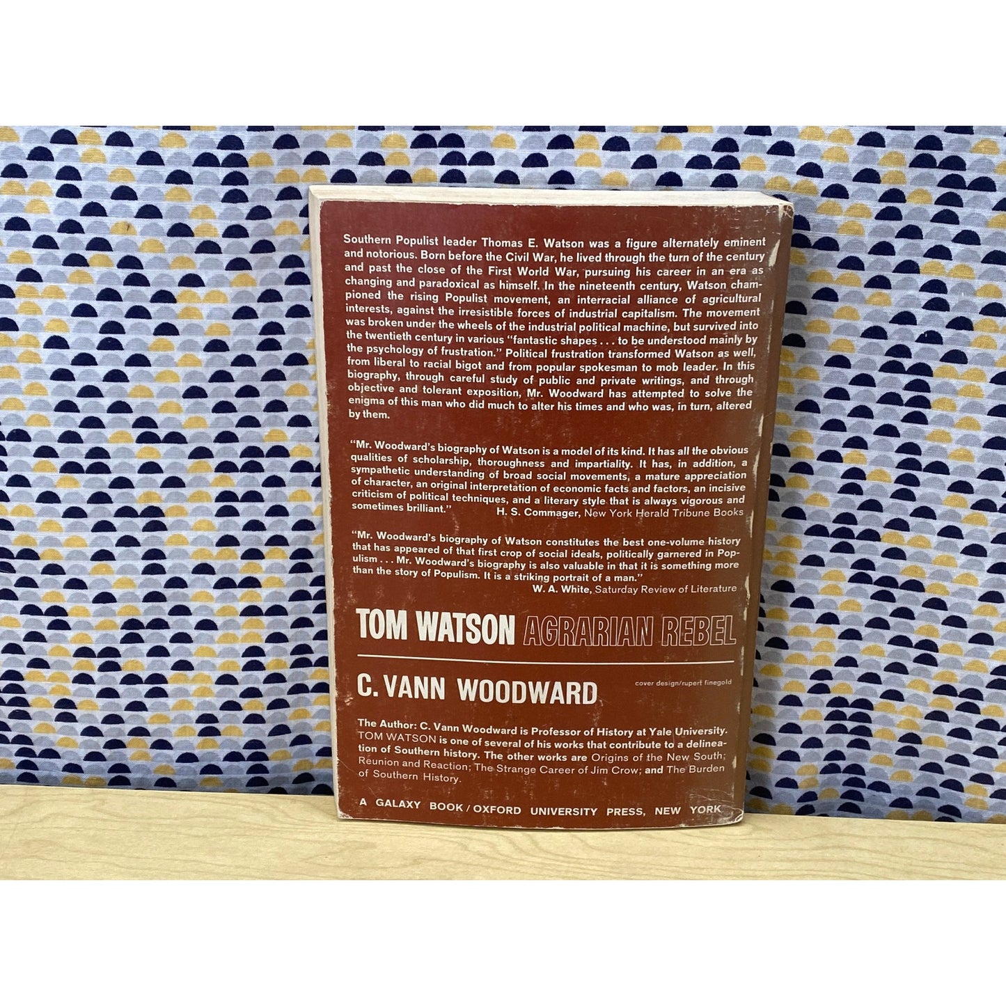 Tom Watson - Agrarian Rebel - C. Vann Woodward - Vintage Paperback Book - 1963 Oxford University Press