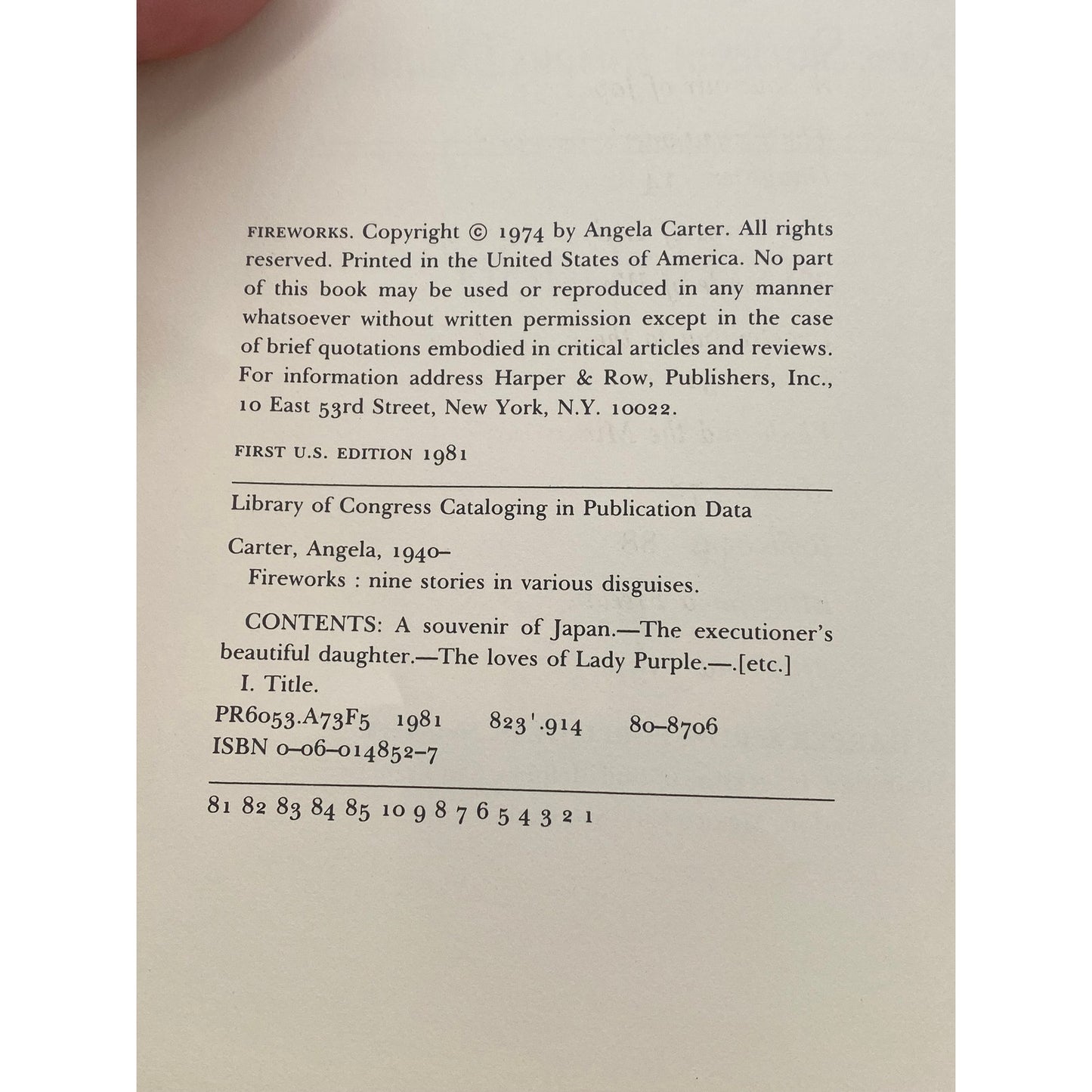 Angela Carter - Fireworks - 9 Stories in Various Disguises - Harper & Row