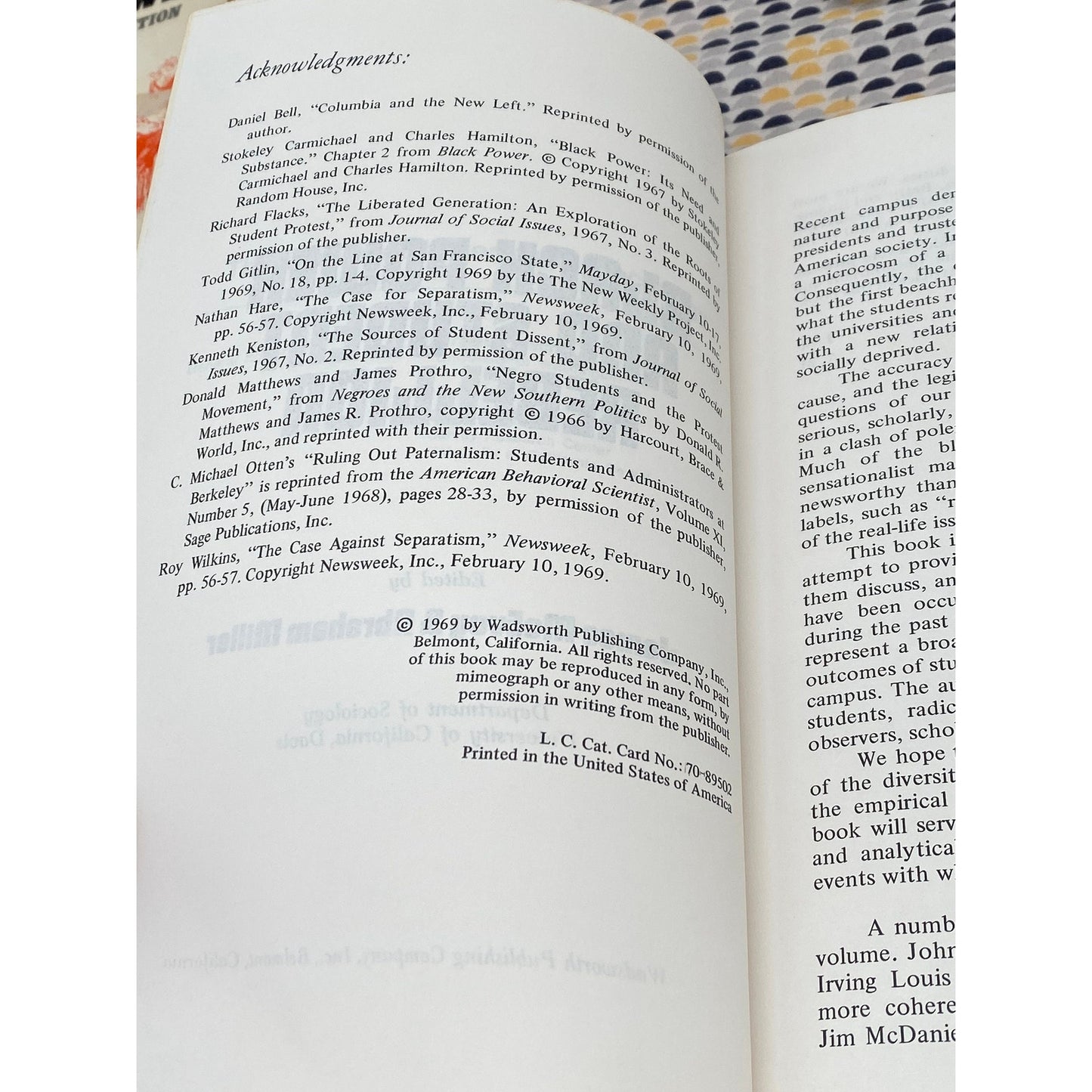 Black Power And Student Rebellion - James and Abraham McEvoy and Miller - Vintage Paperback Book - Wadsworth Edition