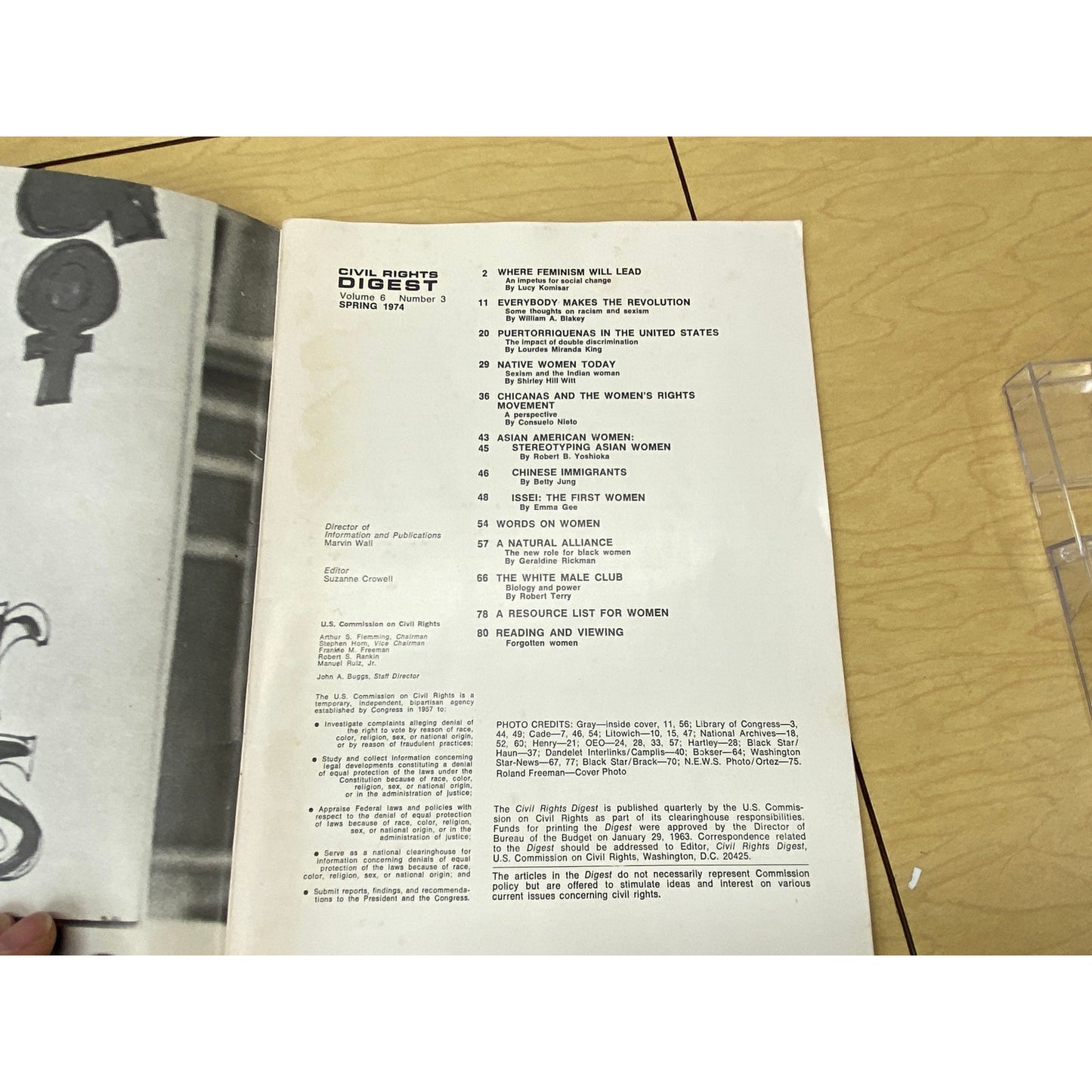 Civil Rights Digest - Sexism and Racism: Feminist Perspectives - Spring 1974 - Vintage Paperback Book - US Commission on Civil Rights