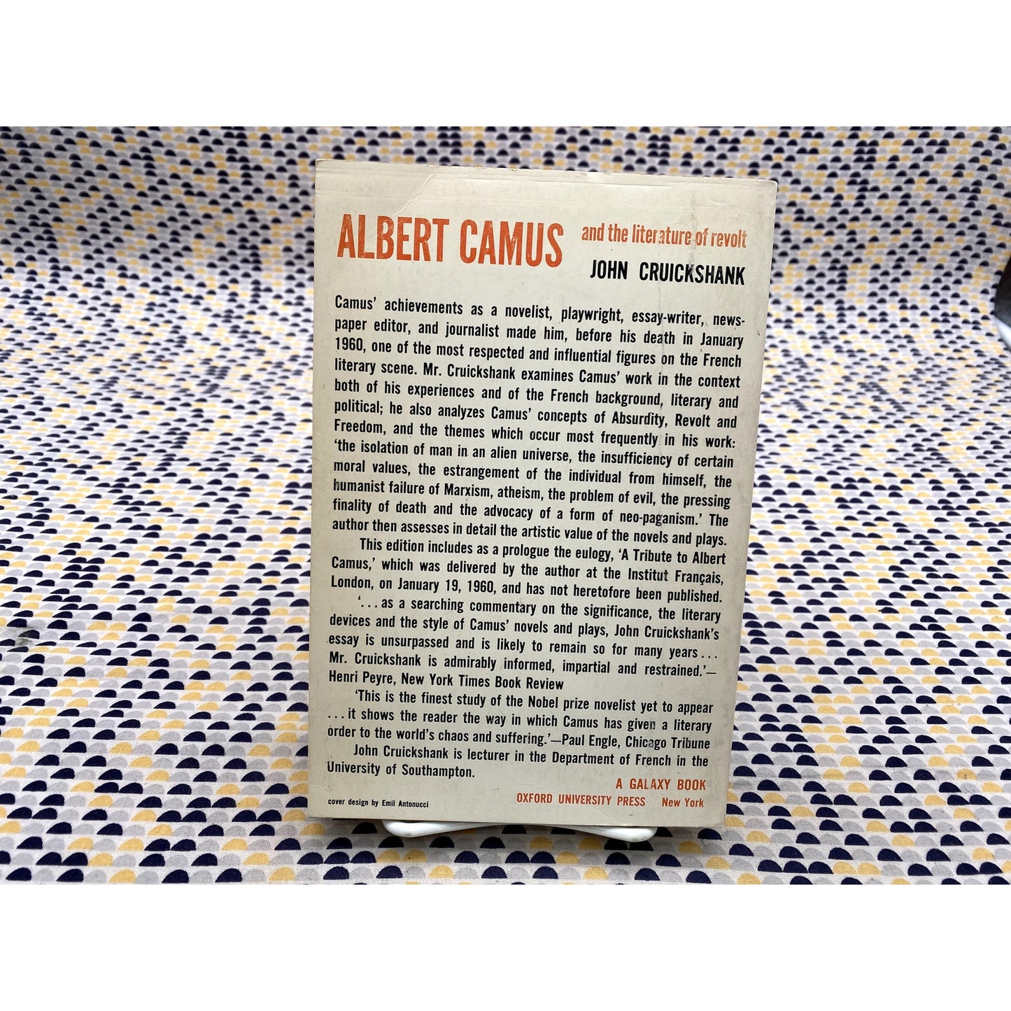 Albert Camus Literature Of Revolt - John Cruickshank - Galaxy Book - Paperback