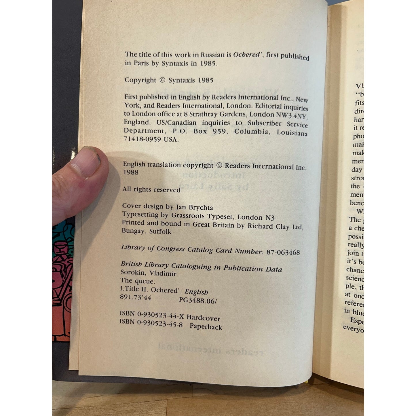 The Queue - Vladimir Sorokin - Vintage Hardcover Book - Readers International Edition