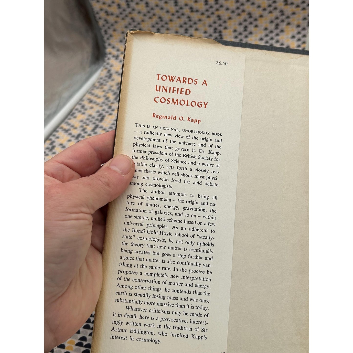 Towards A Unified Cosmology - Reginald O. Kapp - Basic Books, Inc. Edition
