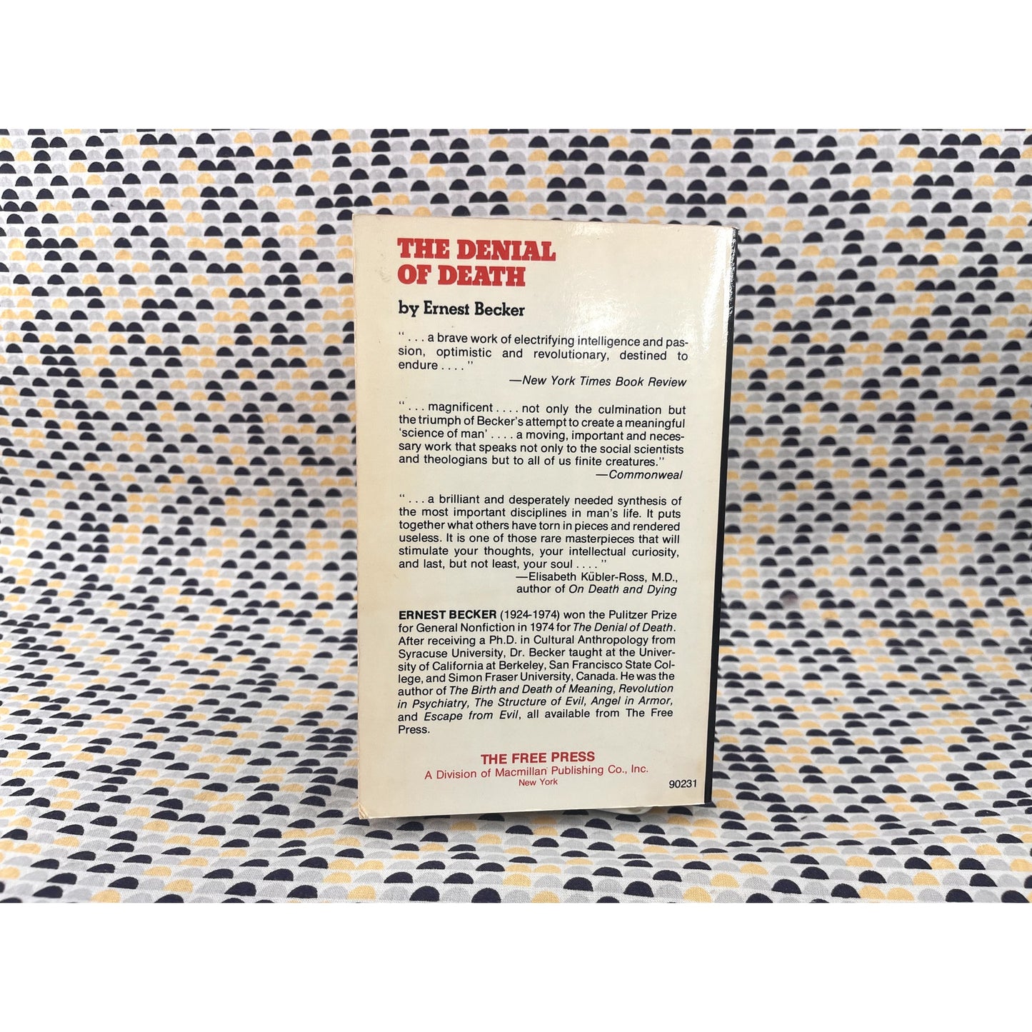 The Denial of Death - Ernest Becker - Vintage Paperback Book - Free Press Edition