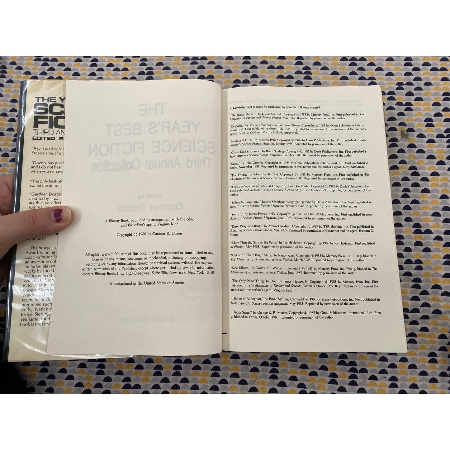 The Year's Best Science Fiction: 3rd Annual Collection - William Gibson, George RR Martin, Tiptree  - Gardner Dozois, editor -Hardcover BlueJay Edition