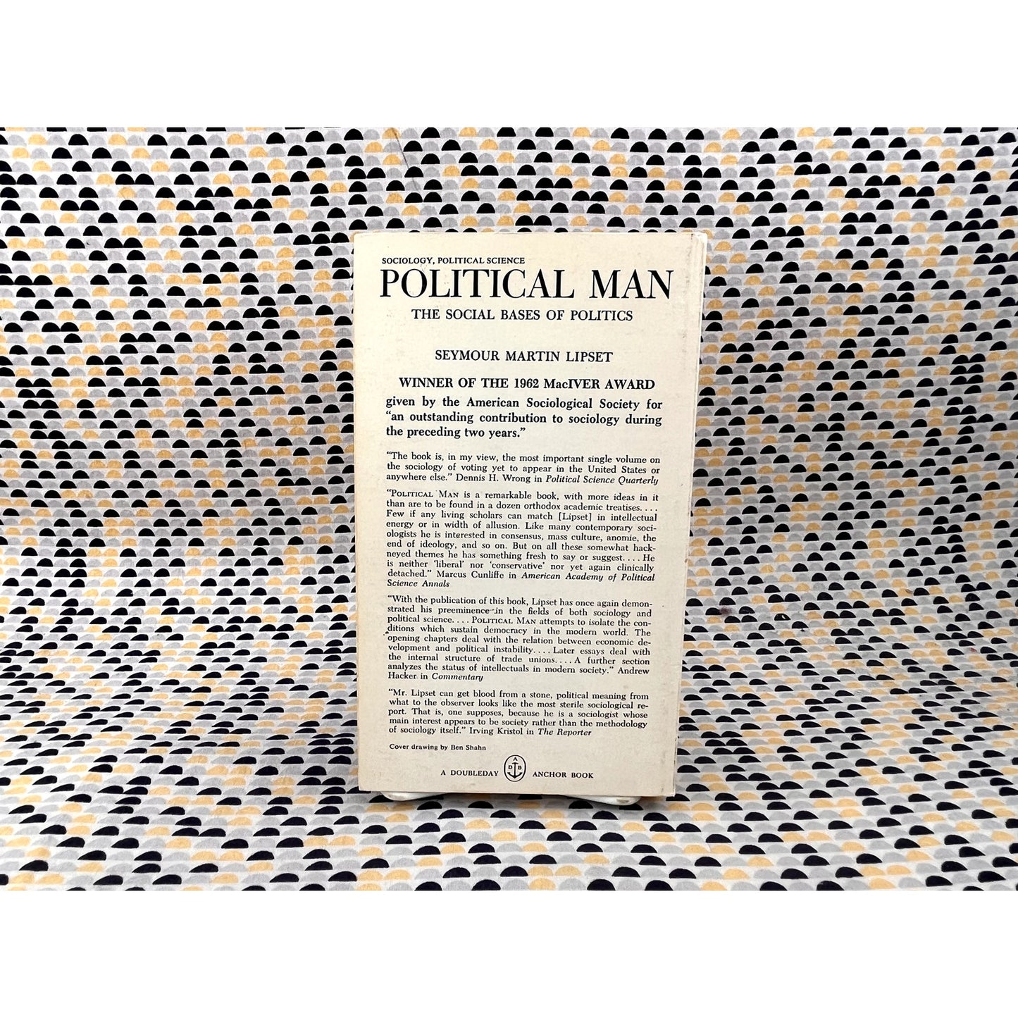 Political Man - The Social Bases of Politics - Seymour Lipset - Ben Shahn Cover Art - Vintage Paperback Book - Doubleday Anchor Edition