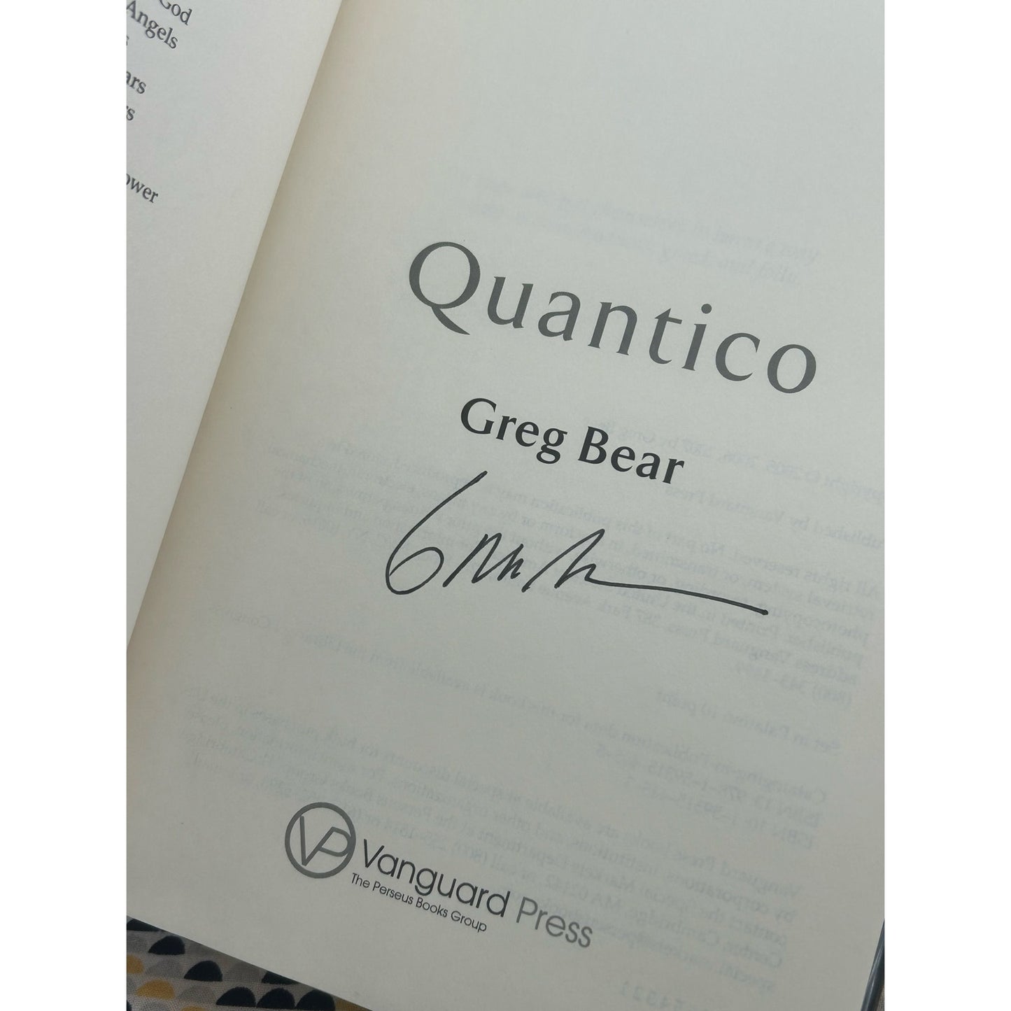 SIGNED - Greg Bear - Quantico - Vanguard Press - Autographed 1st Edition
