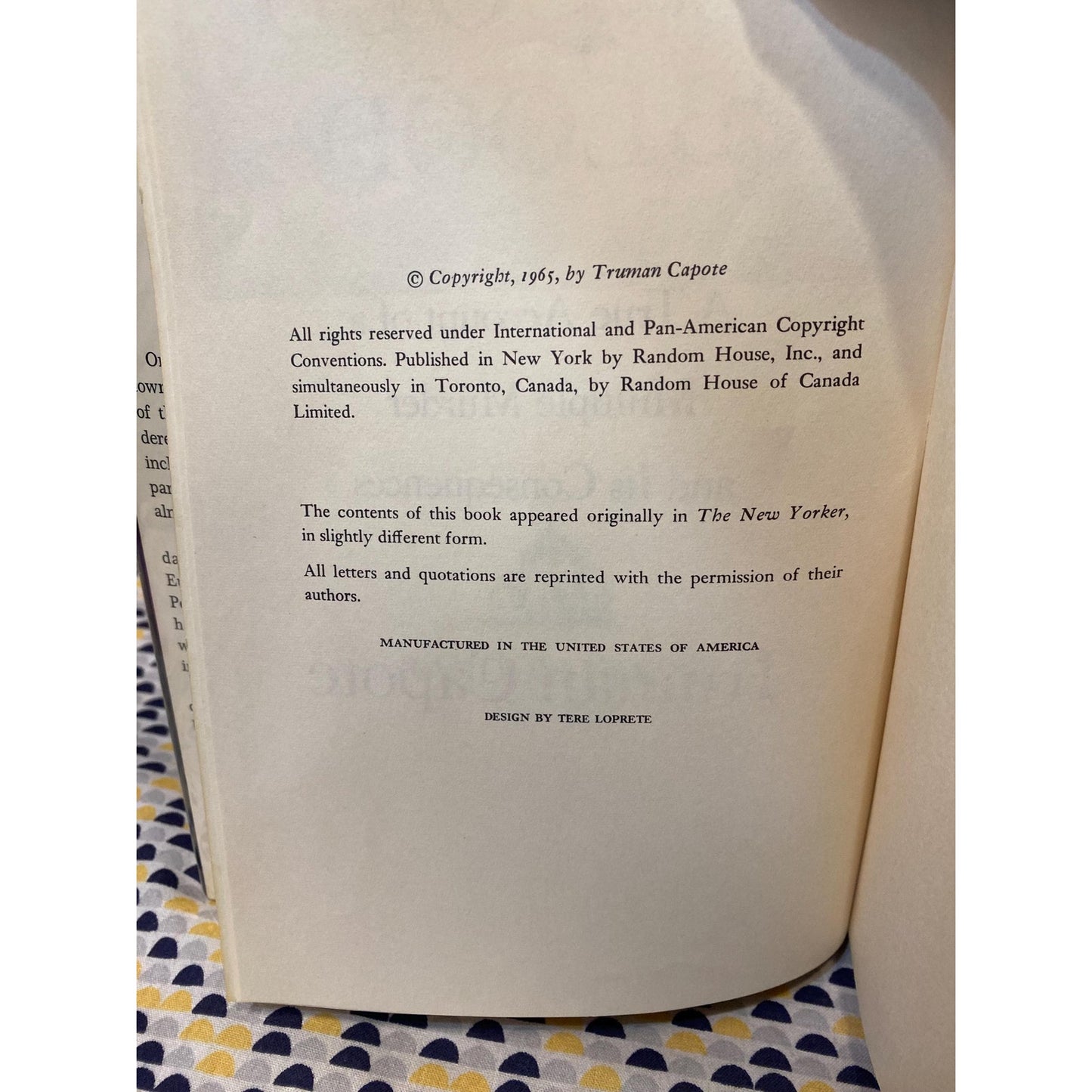 In Cold Blood - Truman Capote -Hardcover - Random House Books - Club Edition