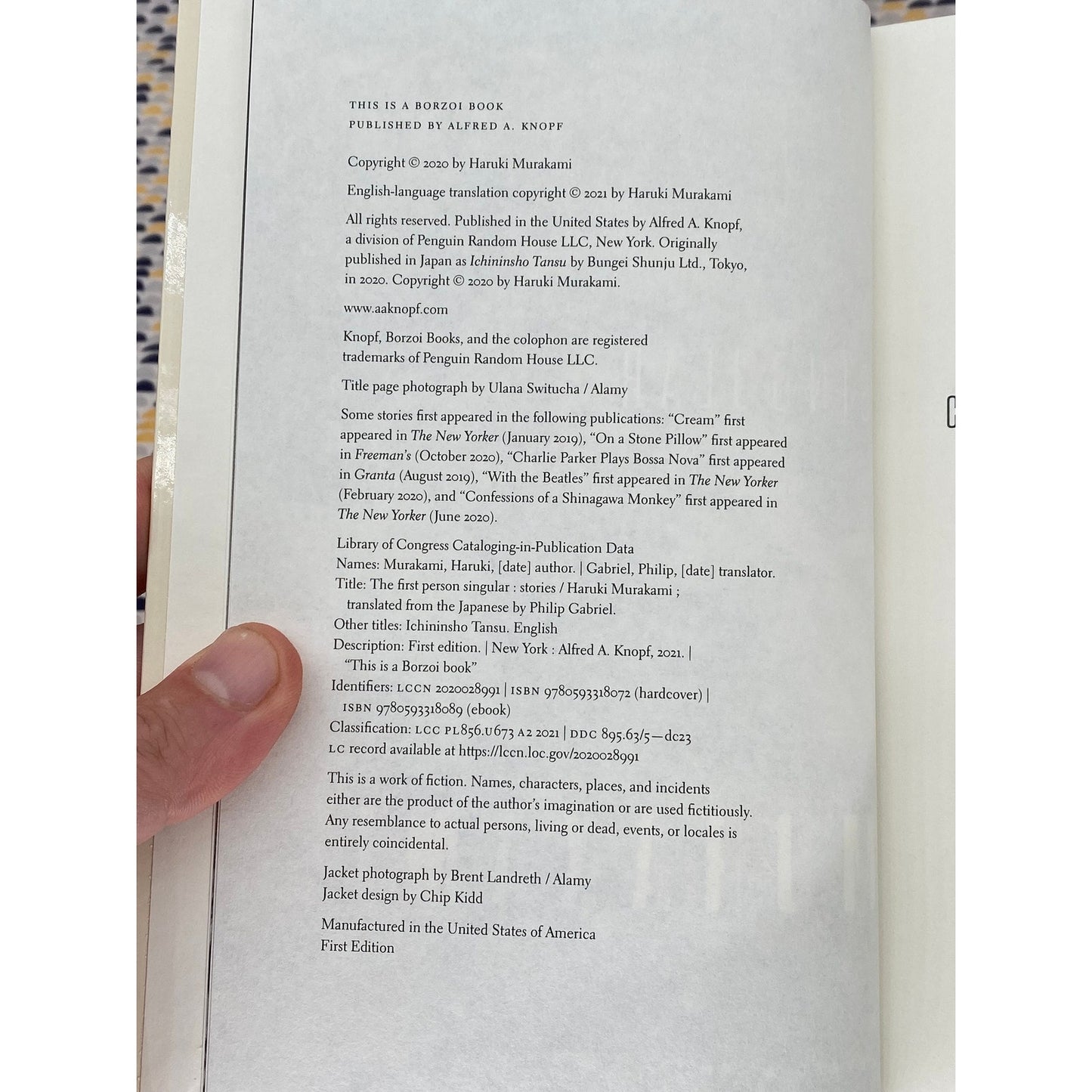First Person Singular - Haruki Murakami - Vintage Hardcover Book - 1st American Edition - Knopf Books