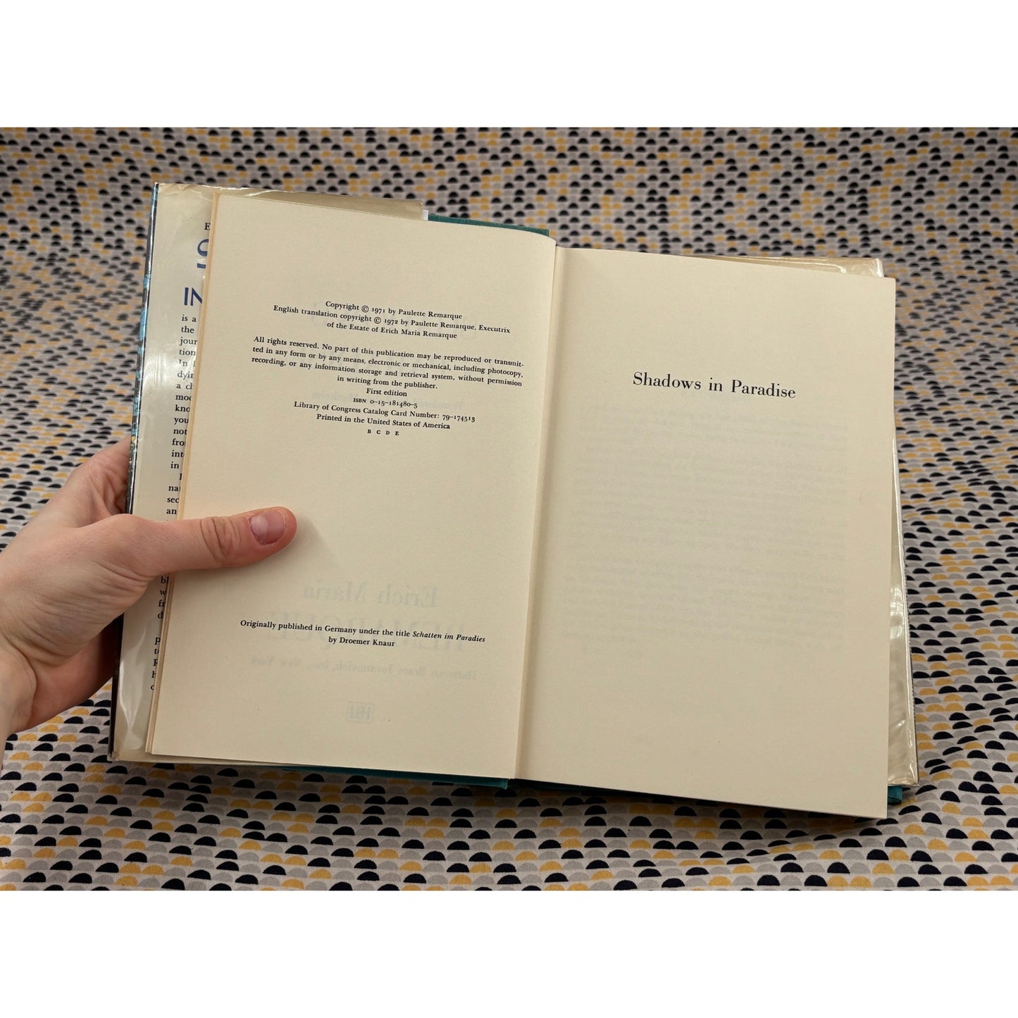 Shadows in Paradise - Erich Maria Remarque - Harcourt Brace Jovanovich - Hardcover - 1st Edition