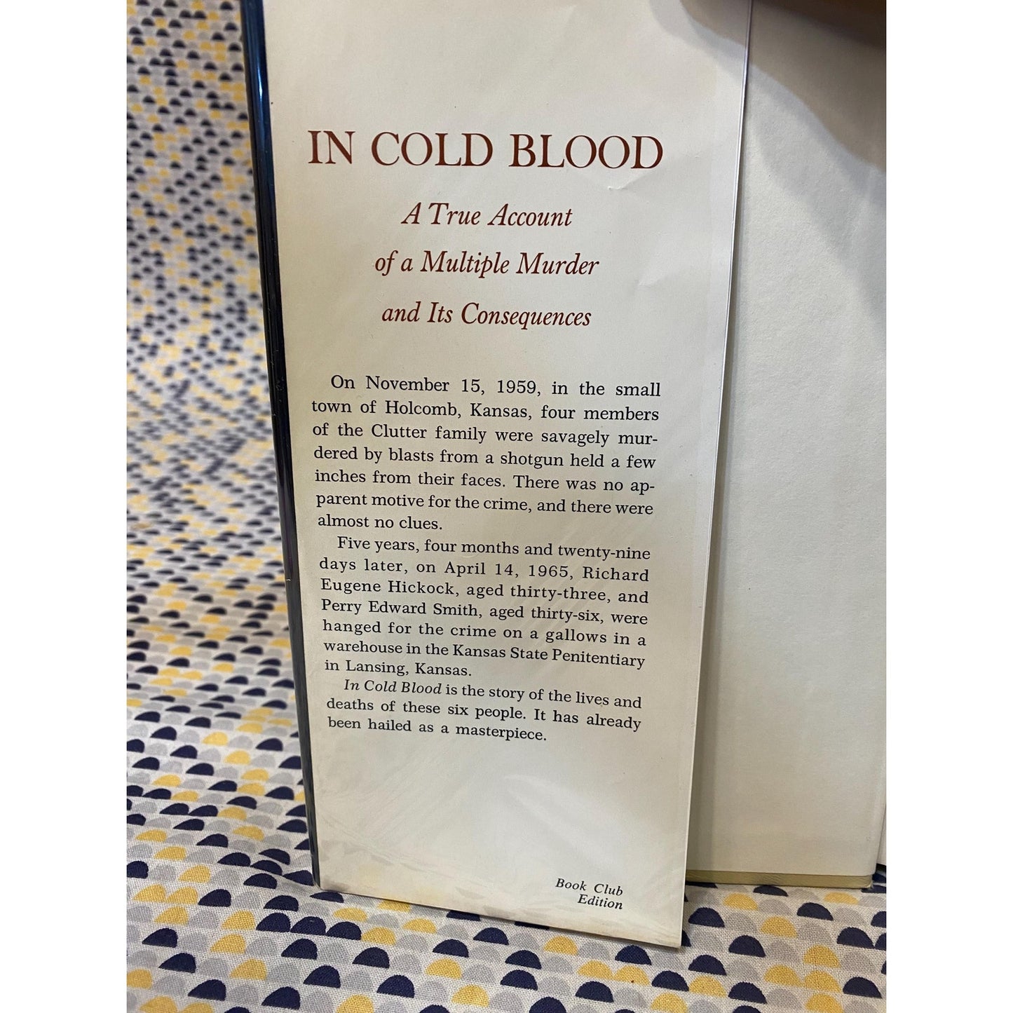 In Cold Blood - Truman Capote -Hardcover - Random House Books - Club Edition