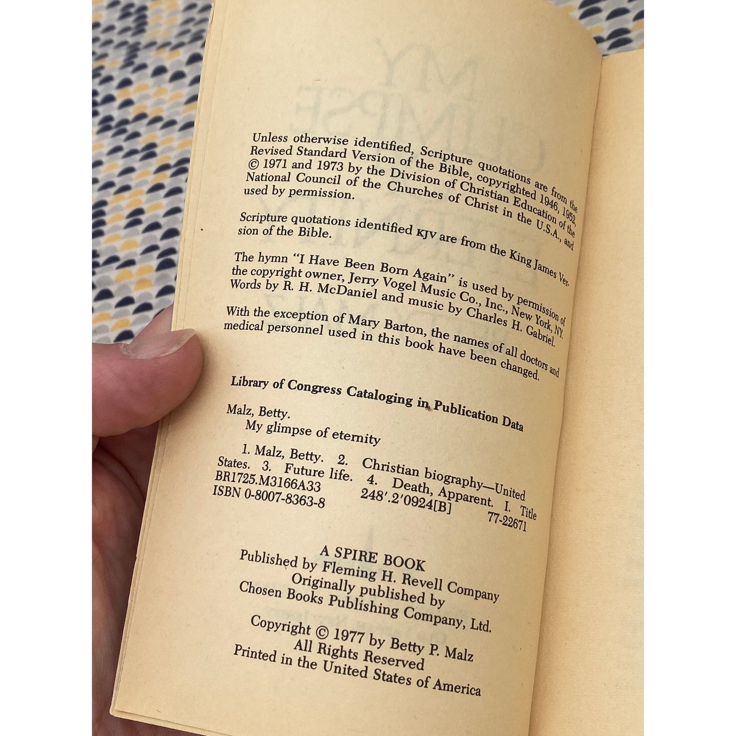 My Glimpse Of Eternity - Betty Malz - Vintage Paperback Book - Spire Books/Fleming H. Revell Co. Edition