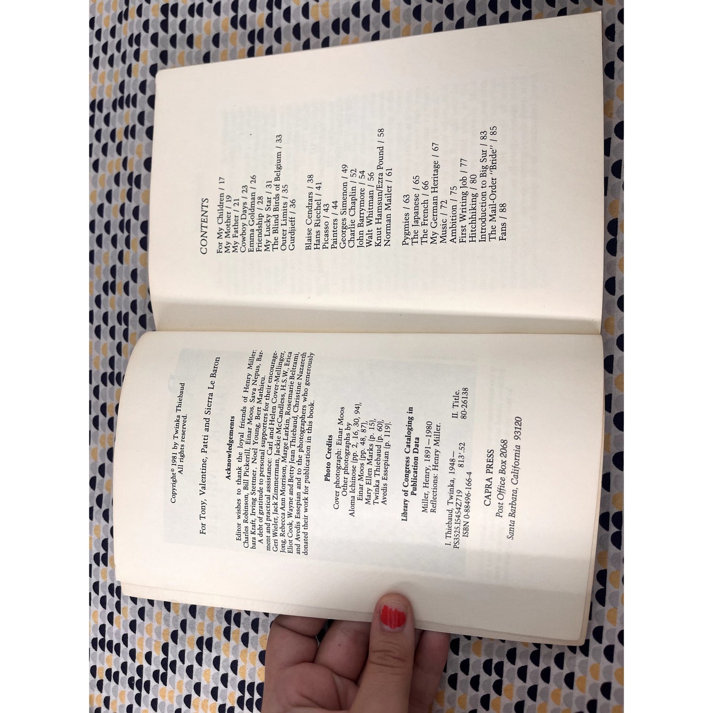 Henry Miller: Reflections - Ed. Twinka Thiebaud - Capra Press - Paperback