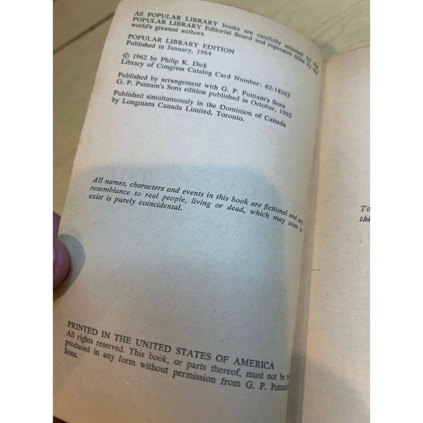 The Man in the High Castle - Philip K. Dick - Vintage Paperback - Popular Library Edition