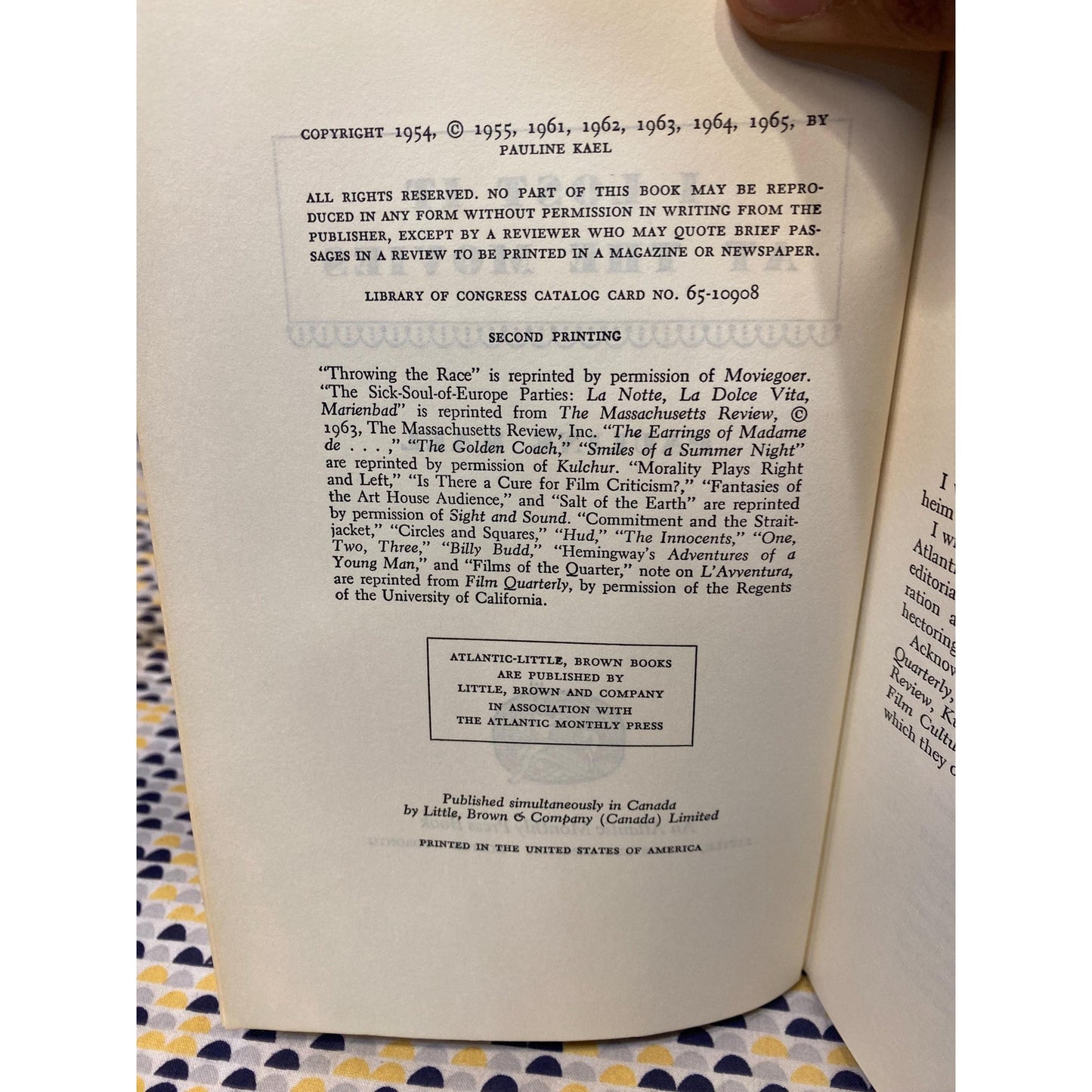 I Lost It At The Movies - Pauline Kael - Hardcover - 1965 Atlantic Edition