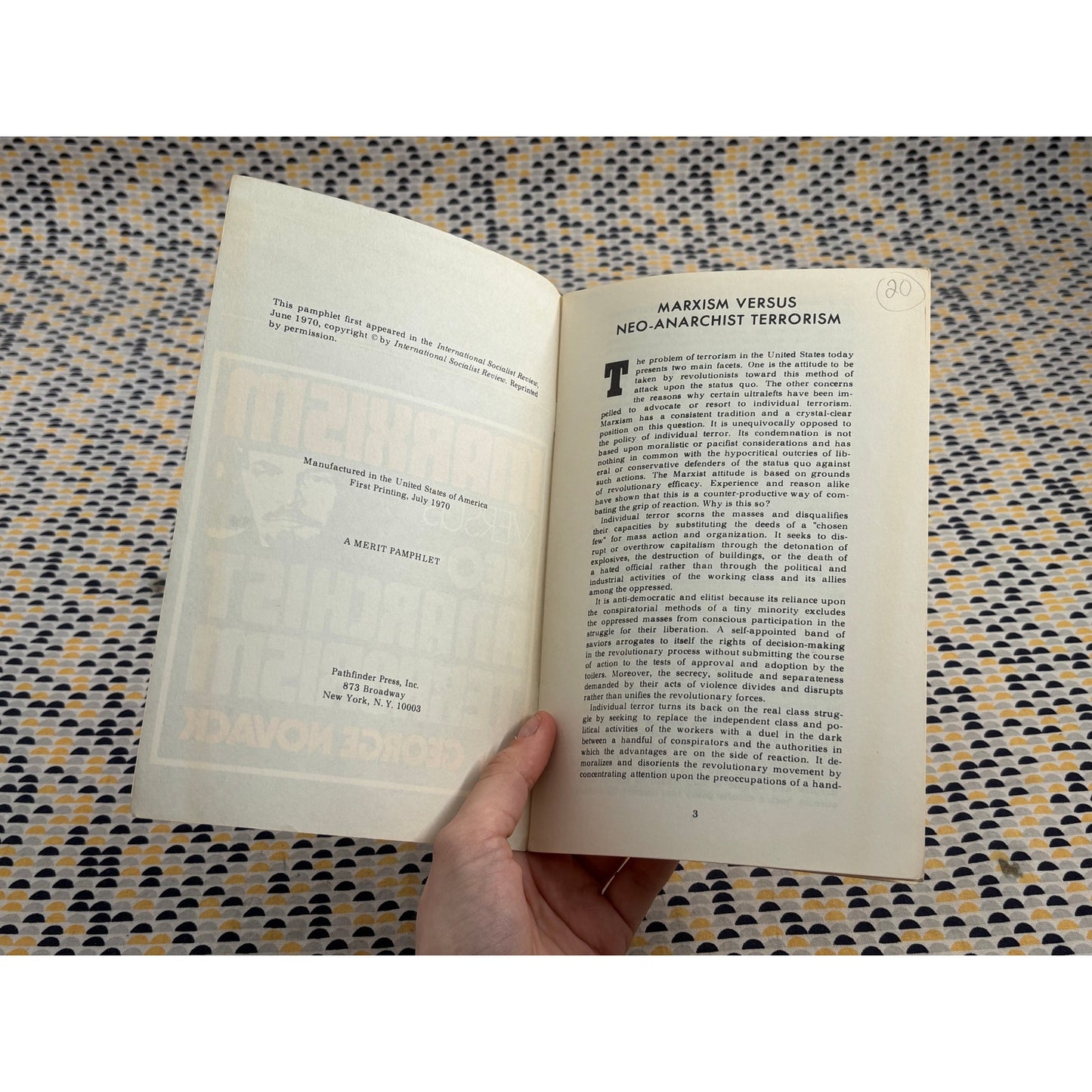 Marxism Versus Neo-Anarchist Terrorism - George Novak - Merit Pamphlet - Paperback