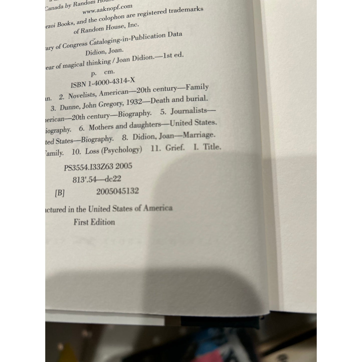 Year of Magical Thinking - Joan Didion  - Hardcover Book - First Edition, First Printing - Knopf