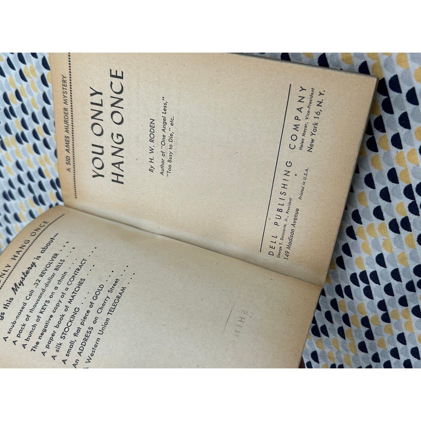 You Only Hang Once - H.W. Roden - Dell Mystery 102 - Mapback - Vintage Paperbacks