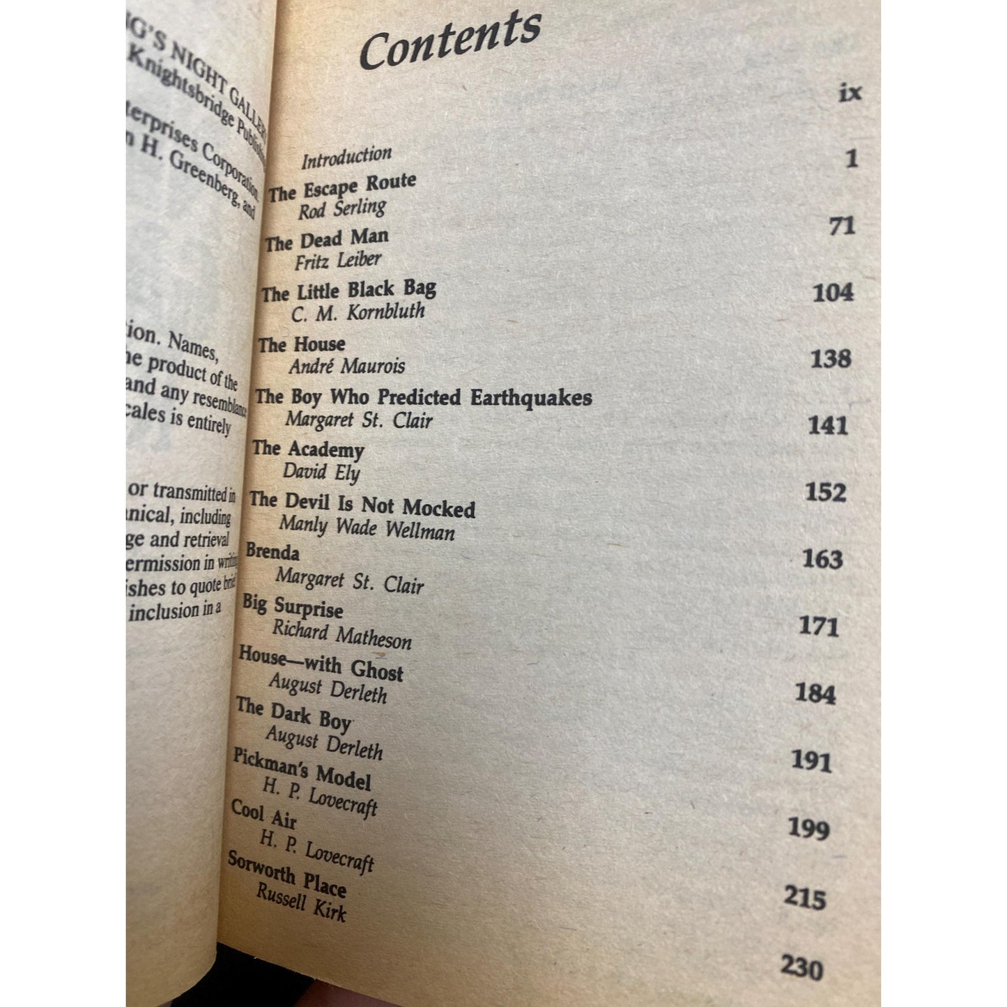 The Night Gallery Reader - Rod Serling - Knightsbridge - 1st Edition