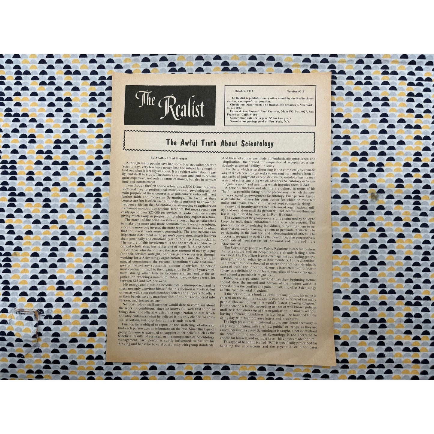 The Realist Magazine - Counterculture Newspaper- Vintage Paper